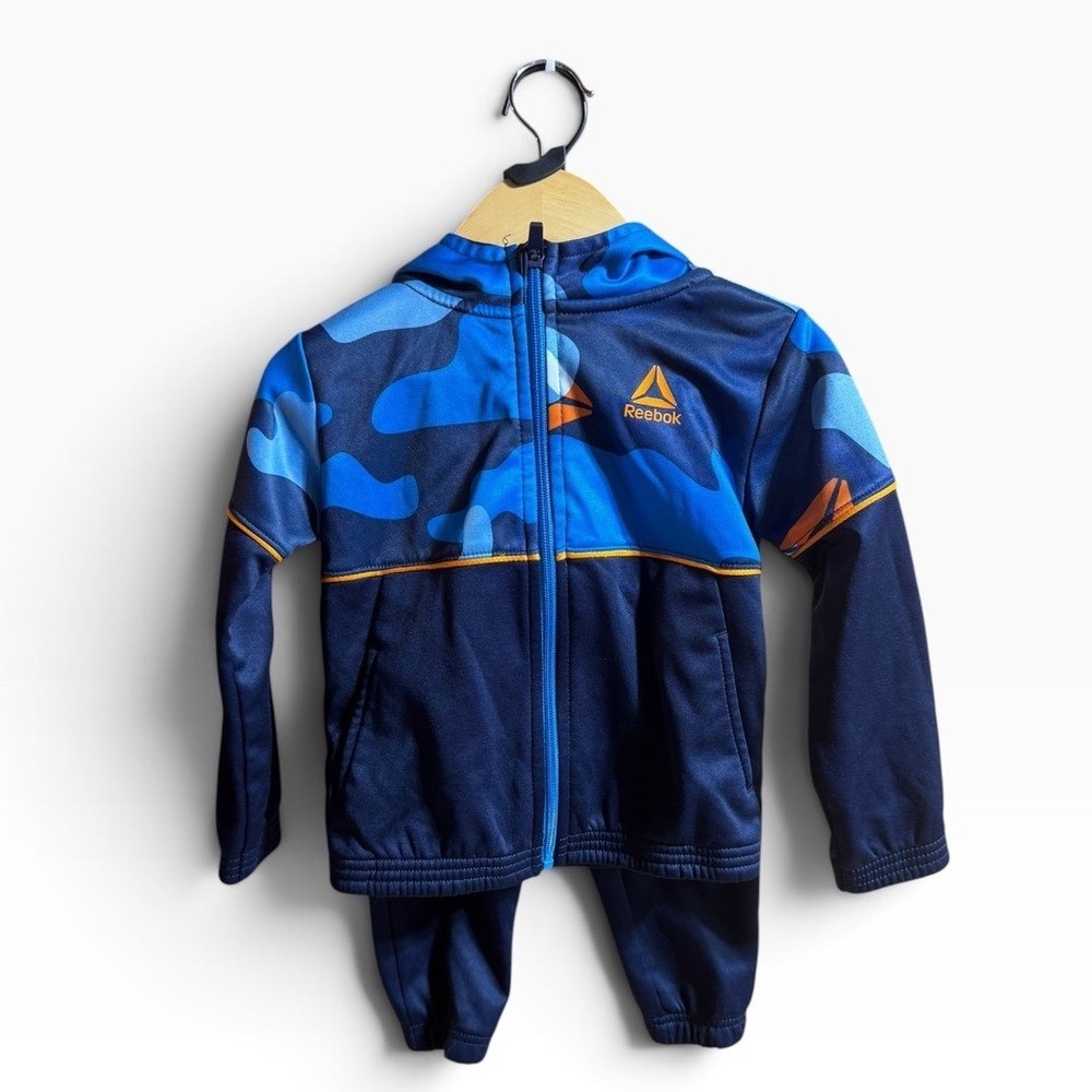 Reebok Toddler Boys Blue Camo Tracksuit Set Hoodie and Joggers Size 2T